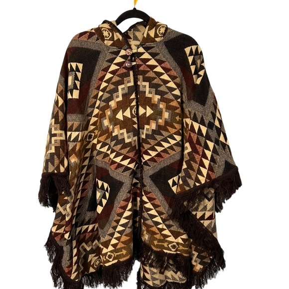 Ruiz Western Aztec Poncho Wool and Alpaca Blend One Size